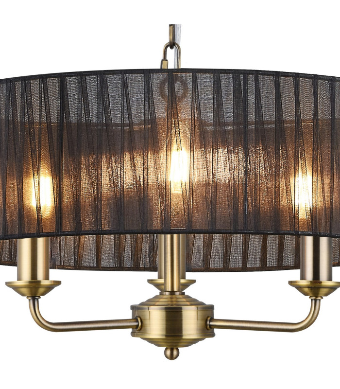 Banyan 3 Light Multi Arm Pendant With 45cm x 15cm Organza Shade Antique Brass/Black-6