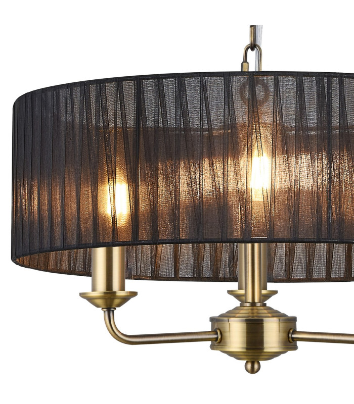 Banyan 3 Light Multi Arm Pendant With 45cm x 15cm Organza Shade Antique Brass/Black-7