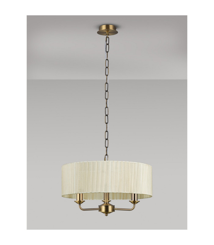 Banyan 3 Light Multi Arm Pendant With 45cm x 15cm Organza Shade Antique Brass/Cream-14