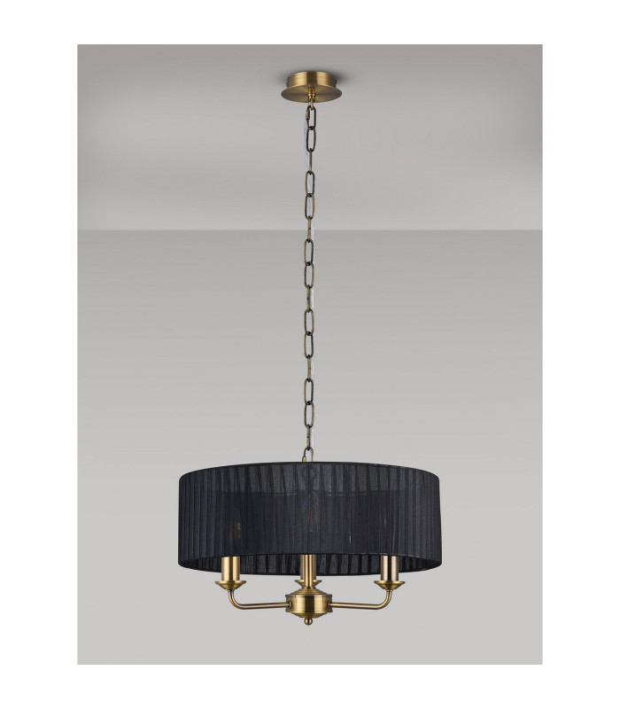 Banyan 3 Light Multi Arm Pendant With 45cm x 15cm Organza Shade Antique Brass/Black-14