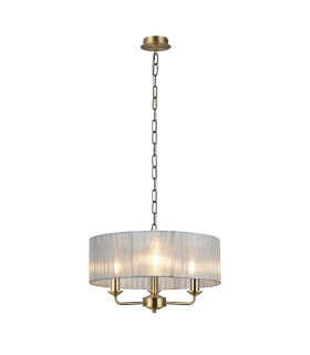 Banyan 3 Light Multi Arm Pendant With 45cm x 15cm Organza Shade Antique Brass/Grey-1