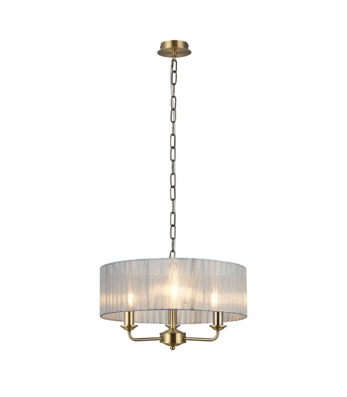Banyan 3 Light Multi Arm Pendant With 45cm x 15cm Organza Shade Antique Brass/Grey-1