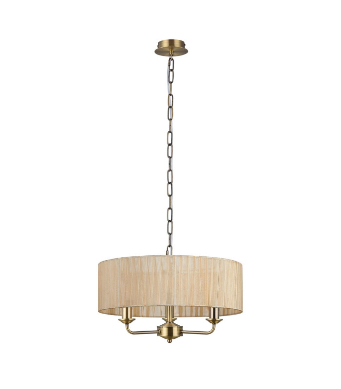 Banyan 3 Light Multi Arm Pendant With 45cm x 15cm Organza Shade Antique Brass/Soft Bronze-4