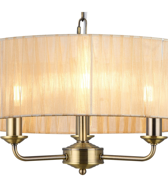 Banyan 3 Light Multi Arm Pendant With 45cm x 15cm Organza Shade Antique Brass/Soft Bronze-6