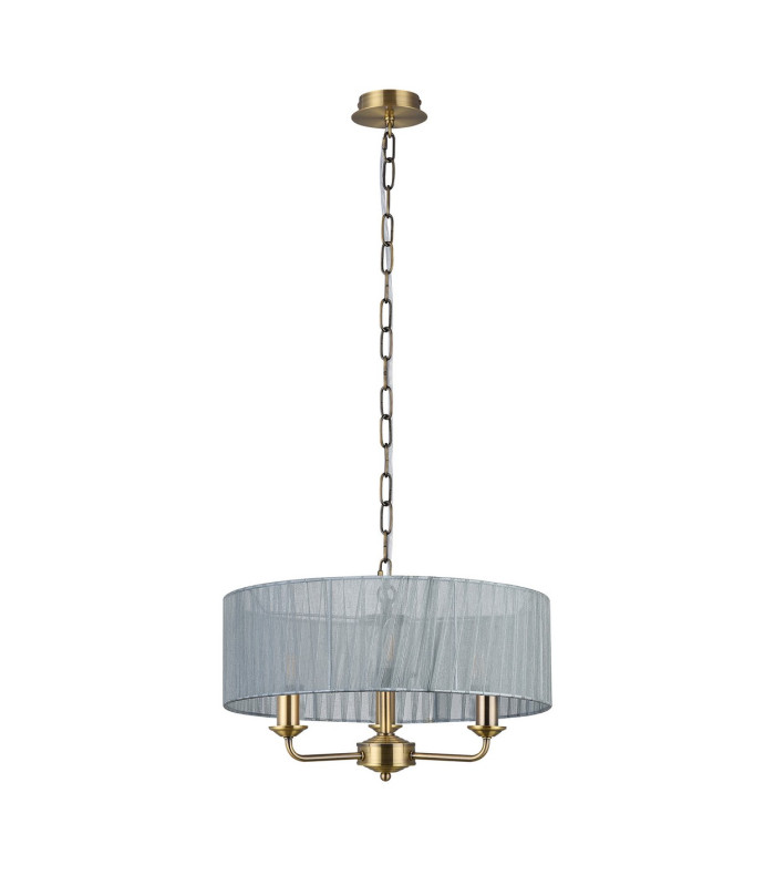 Banyan 3 Light Multi Arm Pendant With 45cm x 15cm Organza Shade Antique Brass/Grey-4