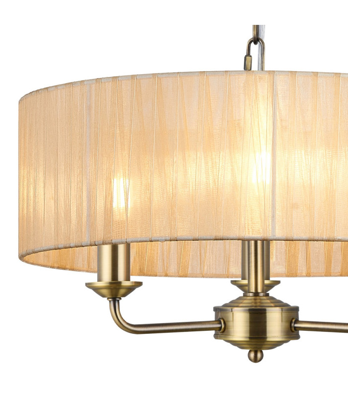 Banyan 3 Light Multi Arm Pendant With 45cm x 15cm Organza Shade Antique Brass/Soft Bronze-7