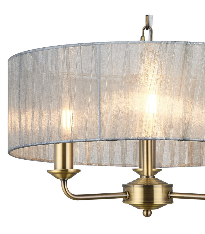 Banyan 3 Light Multi Arm Pendant With 45cm x 15cm Organza Shade Antique Brass/Grey-7