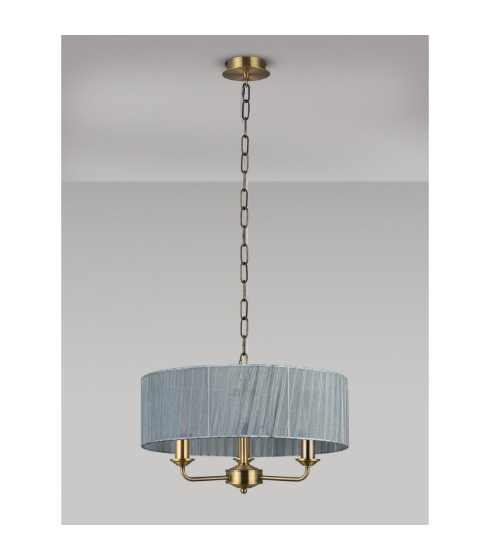 Banyan 3 Light Multi Arm Pendant With 45cm x 15cm Organza Shade Antique Brass/Grey-14