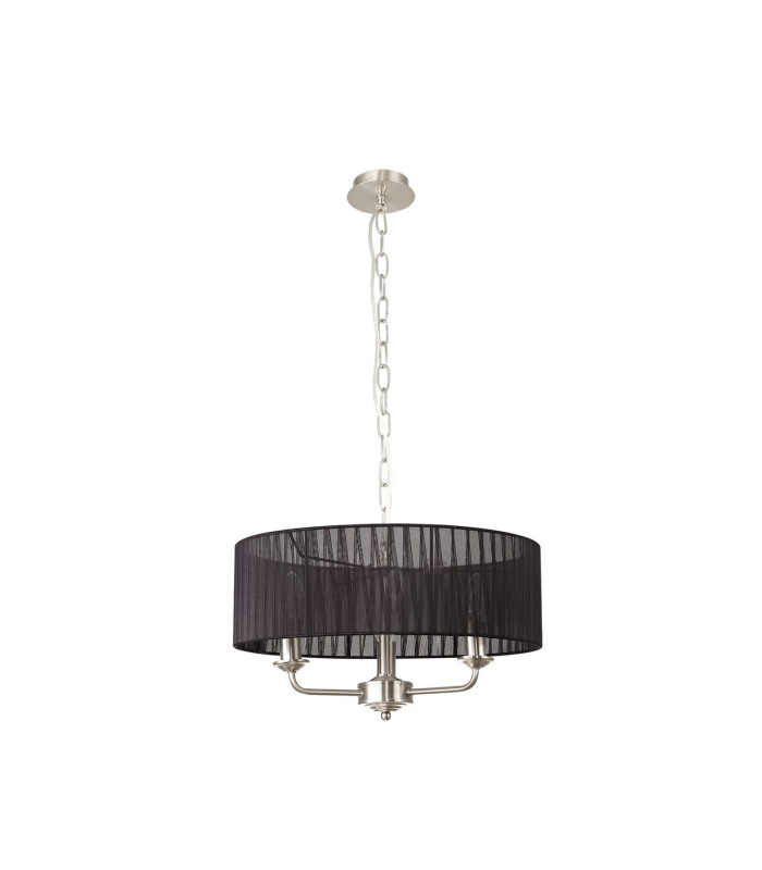 Banyan 3 Light Multi Arm Pendant With 45cm x 15cm Organza Shade Satin Nickel/Black-4