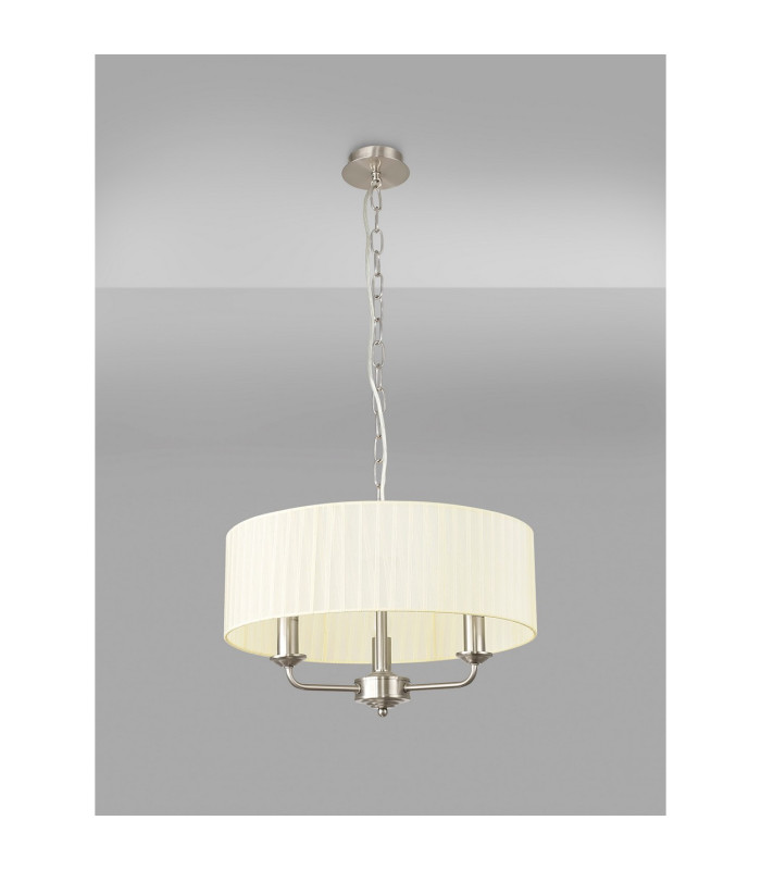 Banyan 3 Light Multi Arm Pendant With 45cm x 15cm Organza Shade Satin Nickel/Cream-11