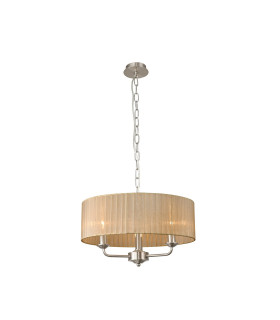Banyan 3 Light Multi Arm Pendant With 45cm x 15cm Organza Shade Satin Nickel/Soft Bronze-1