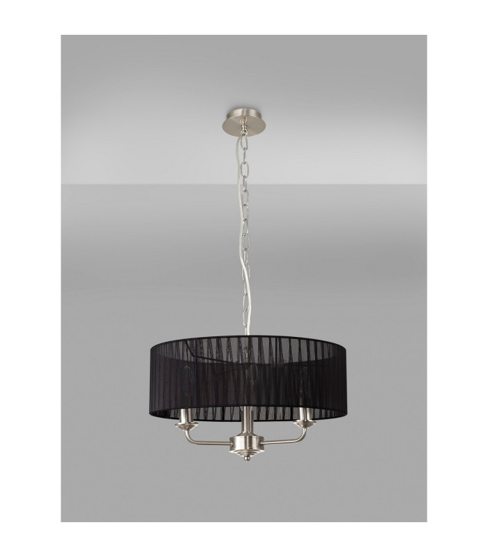 Banyan 3 Light Multi Arm Pendant With 45cm x 15cm Organza Shade Satin Nickel/Black-11