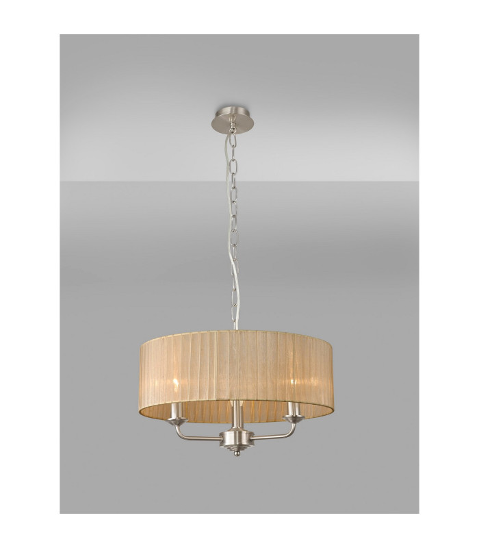 Banyan 3 Light Multi Arm Pendant With 45cm x 15cm Organza Shade Satin Nickel/Soft Bronze-2