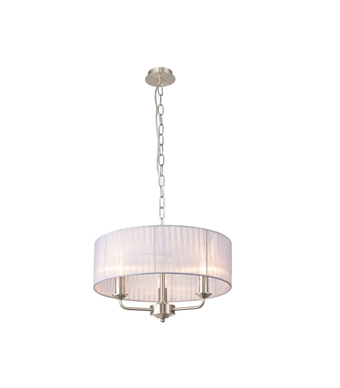 Banyan 3 Light Multi Arm Pendant With 45cm x 15cm Organza Shade Satin Nickel/Grey-1