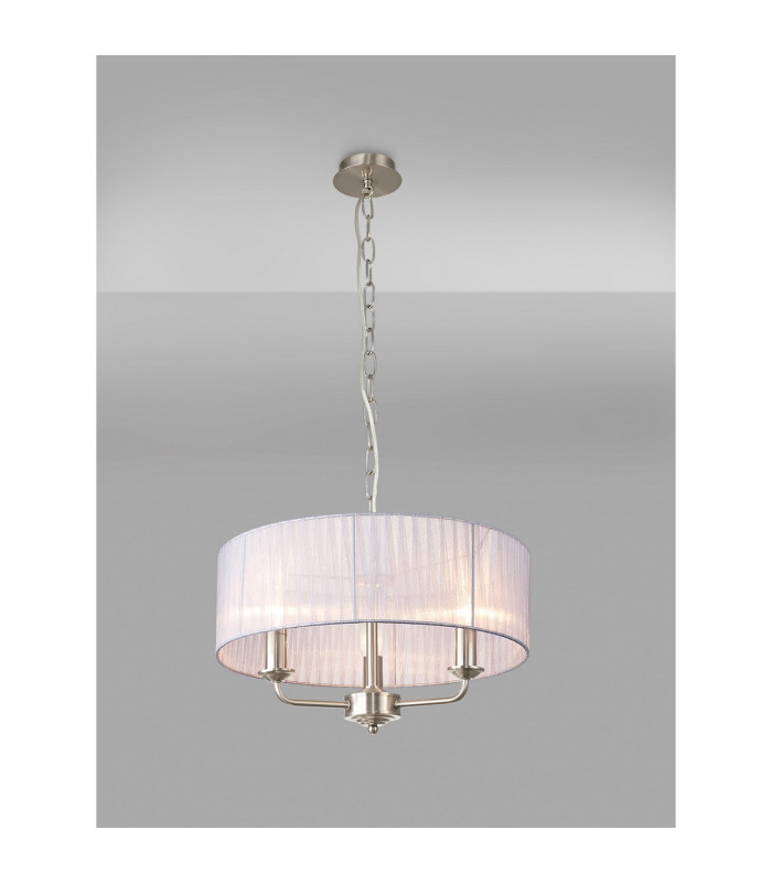 Banyan 3 Light Multi Arm Pendant With 45cm x 15cm Organza Shade Satin Nickel/Grey-2