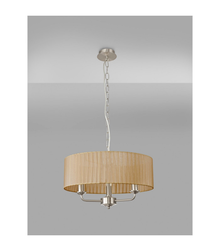 Banyan 3 Light Multi Arm Pendant With 45cm x 15cm Organza Shade Satin Nickel/Soft Bronze-11
