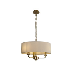 Banyan 3 Light Multi Arm Pendant With 45cm x 15cm Faux Silk Fabric Shade Champagne Gold/White-1