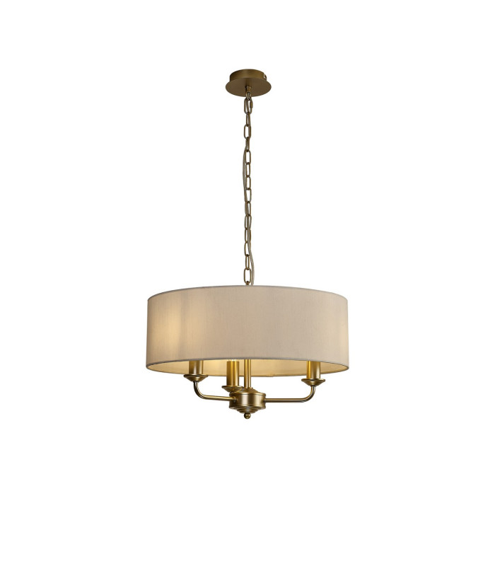 Banyan 3 Light Multi Arm Pendant With 45cm x 15cm Faux Silk Fabric Shade Champagne Gold/White-1