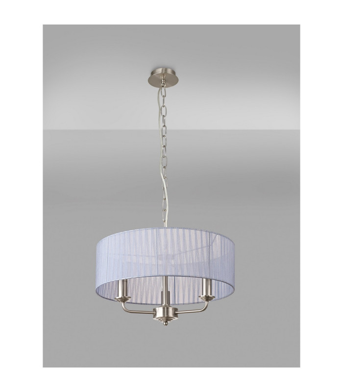 Banyan 3 Light Multi Arm Pendant With 45cm x 15cm Organza Shade Satin Nickel/Grey-11