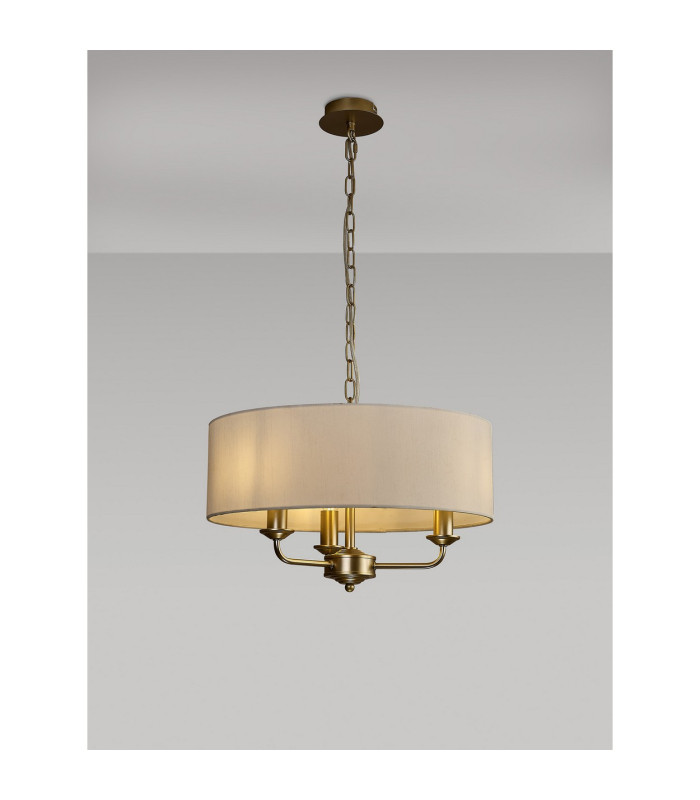 Banyan 3 Light Multi Arm Pendant With 45cm x 15cm Faux Silk Fabric Shade Champagne Gold/White-2