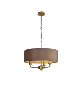 Banyan 3 Light Multi Arm Pendant With 45cm x 15cm Faux Silk Fabric Shade Champagne Gold/Grey-1
