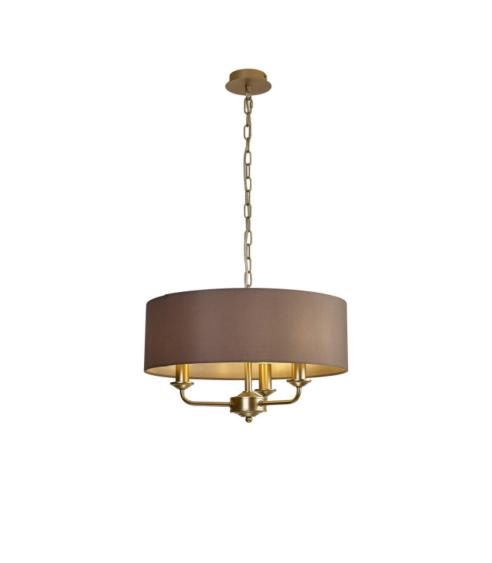 Banyan 3 Light Multi Arm Pendant With 45cm x 15cm Faux Silk Fabric Shade Champagne Gold/Grey-1