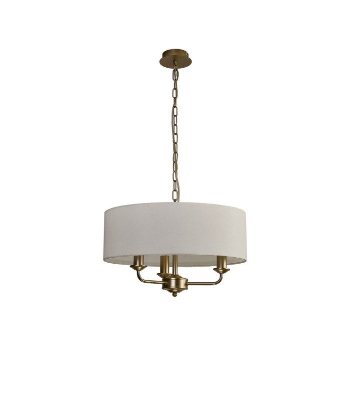 Banyan 3 Light Multi Arm Pendant With 45cm x 15cm Faux Silk Fabric Shade Champagne Gold/White-4