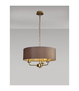 Banyan 3 Light Multi Arm Pendant With 45cm x 15cm Faux Silk Fabric Shade Champagne Gold/Grey-2