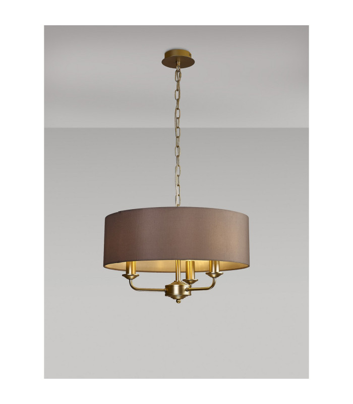 Banyan 3 Light Multi Arm Pendant With 45cm x 15cm Faux Silk Fabric Shade Champagne Gold/Grey-2