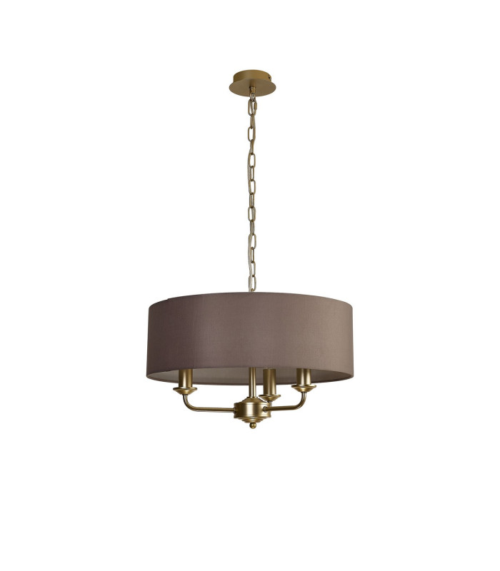 Banyan 3 Light Multi Arm Pendant With 45cm x 15cm Faux Silk Fabric Shade Champagne Gold/Grey-4