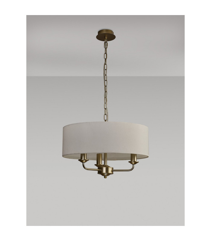 Banyan 3 Light Multi Arm Pendant With 45cm x 15cm Faux Silk Fabric Shade Champagne Gold/White-11