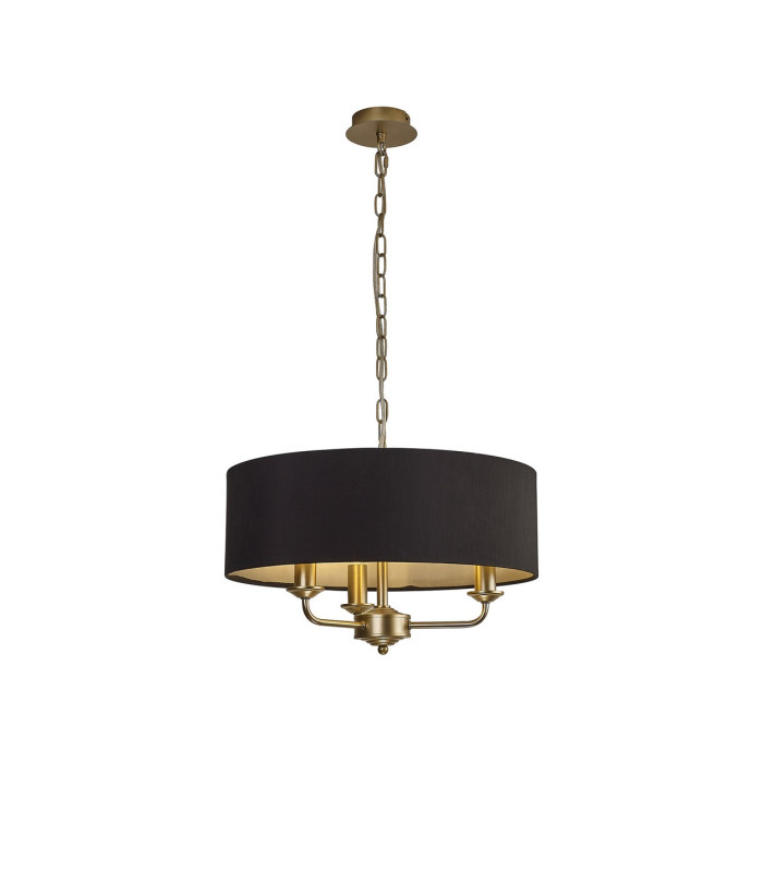 Banyan 3 Light Multi Arm Pendant With 45cm x 15cm Faux Silk Fabric Shade Champagne Gold/Black-1