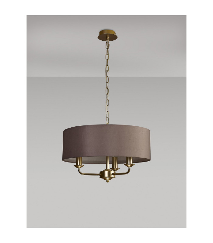 Banyan 3 Light Multi Arm Pendant With 45cm x 15cm Faux Silk Fabric Shade Champagne Gold/Grey-11