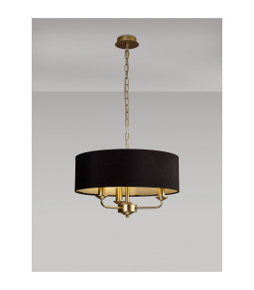 Banyan 3 Light Multi Arm Pendant With 45cm x 15cm Faux Silk Fabric Shade Champagne Gold/Black-2