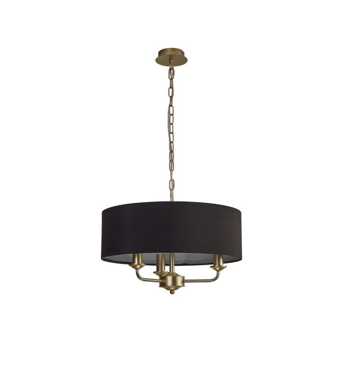 Banyan 3 Light Multi Arm Pendant With 45cm x 15cm Faux Silk Fabric Shade Champagne Gold/Black-4