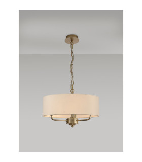 Banyan 3 Light Multi Arm Pendant With 45cm x 15cm Faux Silk Fabric Shade Champagne Gold/Ivory Pearl-2