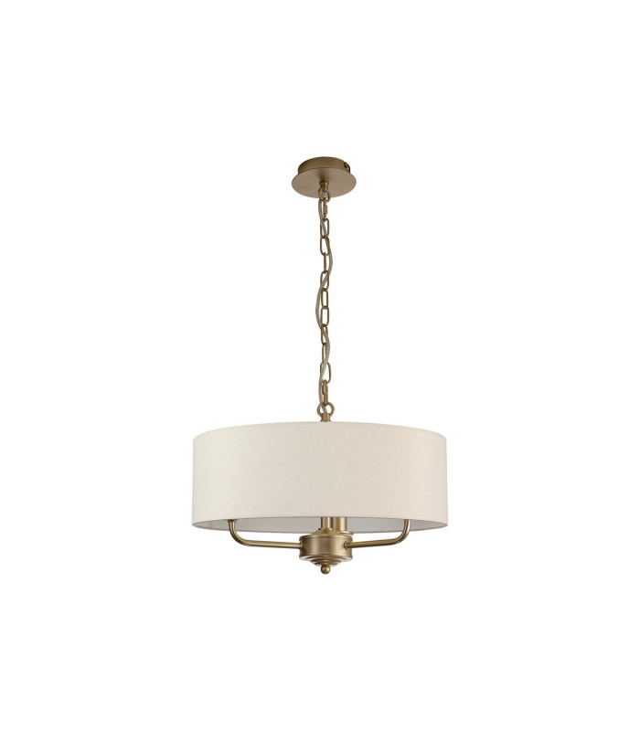 Banyan 3 Light Multi Arm Pendant With 45cm x 15cm Faux Silk Fabric Shade Champagne Gold/Ivory Pearl-4