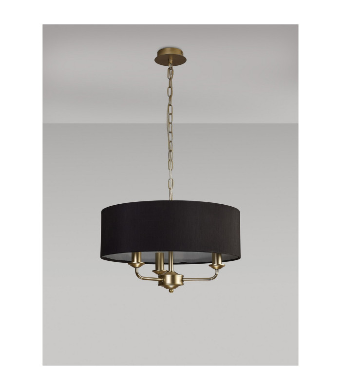 Banyan 3 Light Multi Arm Pendant With 45cm x 15cm Faux Silk Fabric Shade Champagne Gold/Black-11