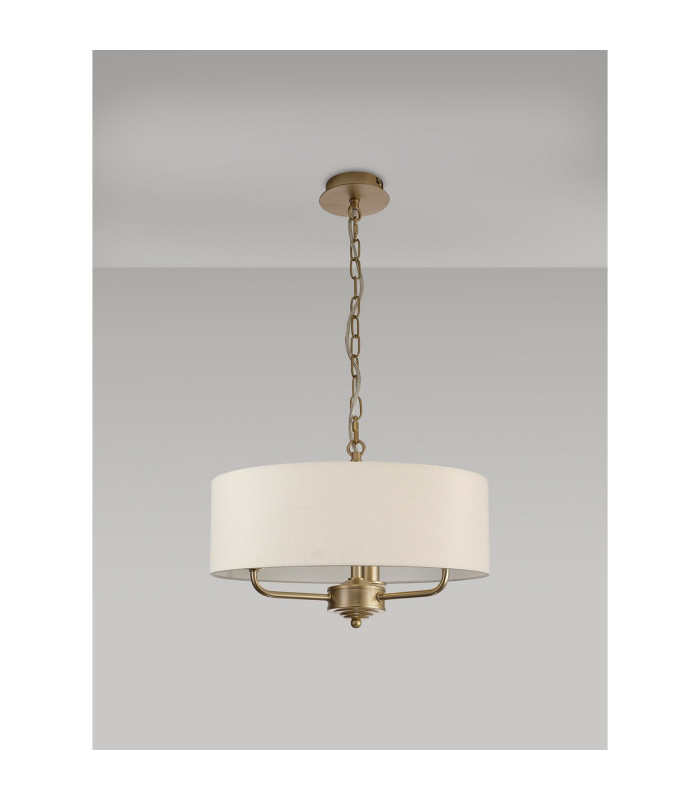 Banyan 3 Light Multi Arm Pendant With 45cm x 15cm Faux Silk Fabric Shade Champagne Gold/Ivory Pearl-11