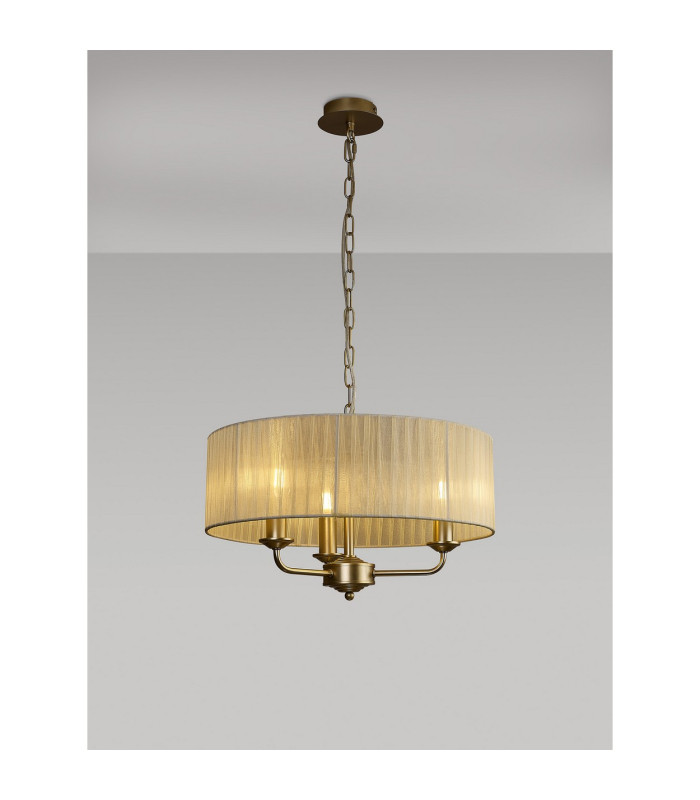 Banyan 3 Light Multi Arm Pendant With 45cm x 15cm Organza Shade Champagne Gold/Cream-2