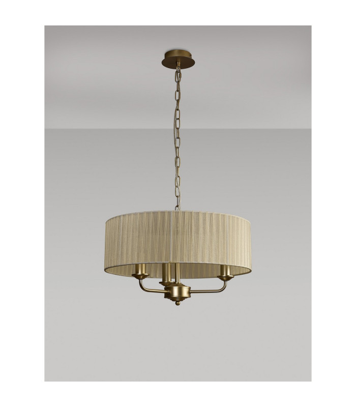 Banyan 3 Light Multi Arm Pendant With 45cm x 15cm Organza Shade Champagne Gold/Cream-11