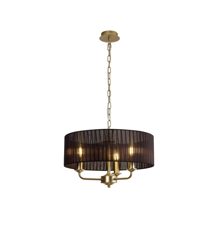 Banyan 3 Light Multi Arm Pendant With 45cm x 15cm Organza Shade Champagne Gold/Black-1