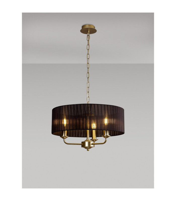 Banyan 3 Light Multi Arm Pendant With 45cm x 15cm Organza Shade Champagne Gold/Black-2