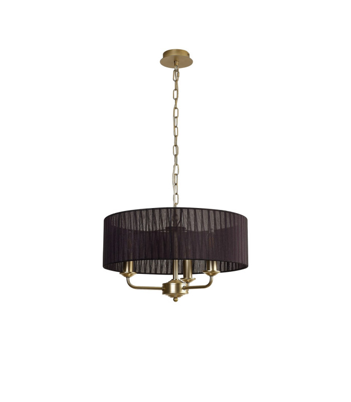 Banyan 3 Light Multi Arm Pendant With 45cm x 15cm Organza Shade Champagne Gold/Black-4