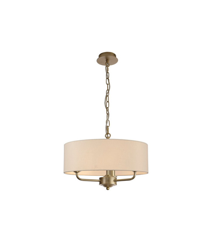 Banyan 3 Light Multi Arm Pendant With 45cm x 15cm Dual Faux Silk Fabric Shade Champagne Gold/Nude Beige-1