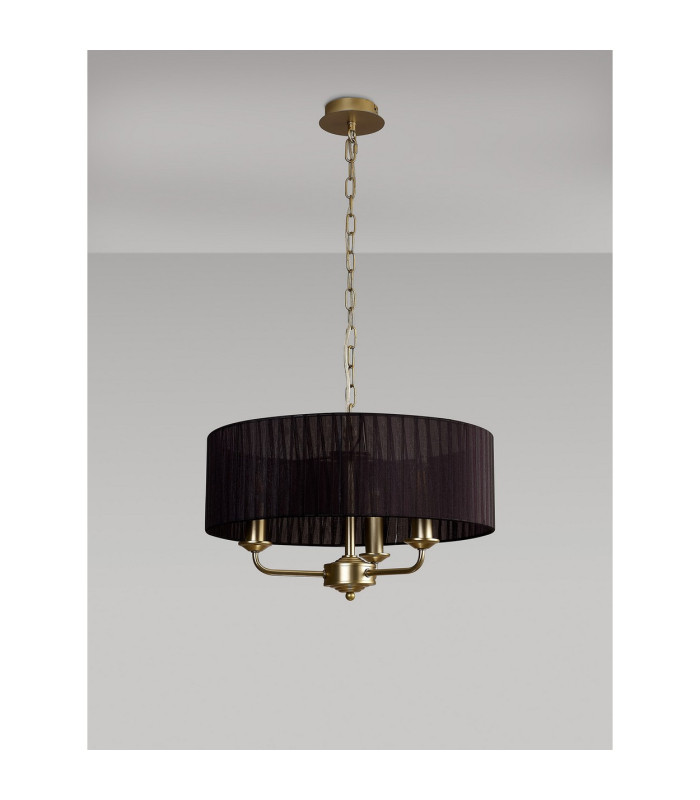 Banyan 3 Light Multi Arm Pendant With 45cm x 15cm Organza Shade Champagne Gold/Black-11