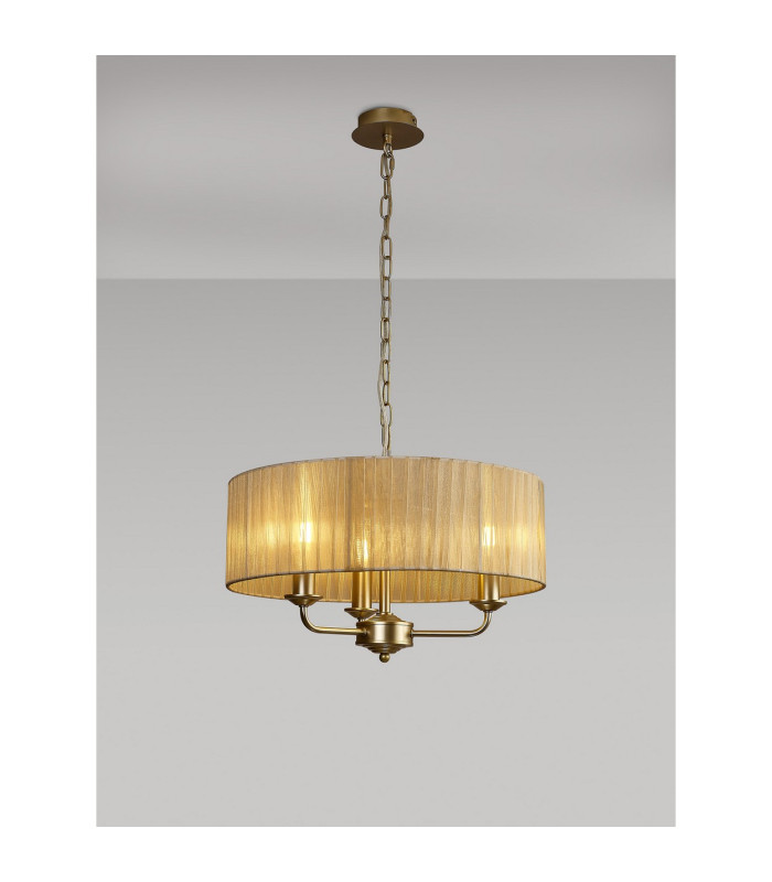 Banyan 3 Light Multi Arm Pendant With 45cm x 15cm Organza Shade Champagne Gold/Soft Bronze-2