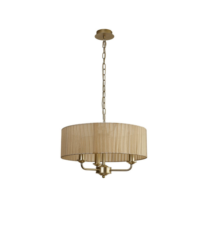 Banyan 3 Light Multi Arm Pendant With 45cm x 15cm Organza Shade Champagne Gold/Soft Bronze-4