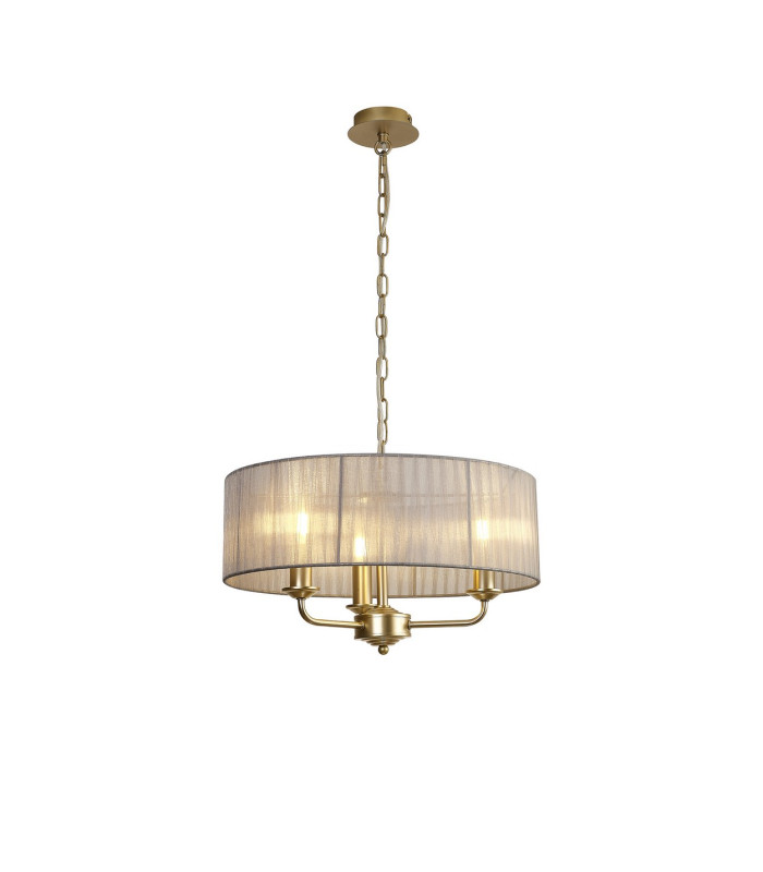 Banyan 3 Light Multi Arm Pendant With 45cm x 15cm Organza Shade Champagne Gold/Grey-1