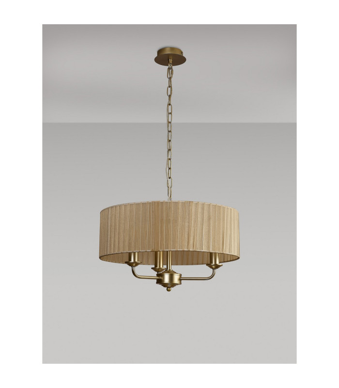 Banyan 3 Light Multi Arm Pendant With 45cm x 15cm Organza Shade Champagne Gold/Soft Bronze-11
